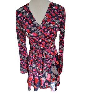 Diane von Furstenberg DVF Floral Silk Wrap Dress Long‎ Sleeve Womens Small